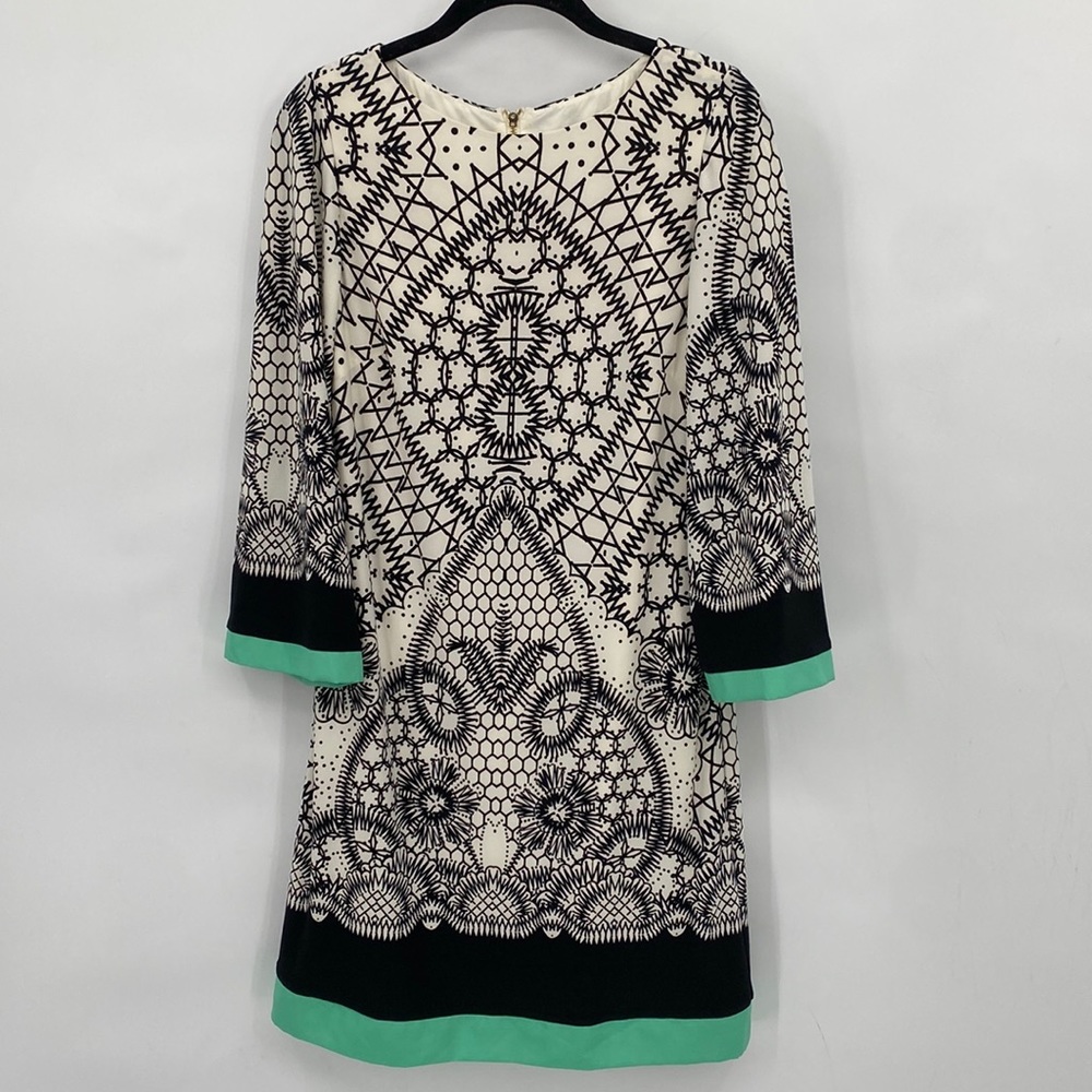 Eliza J Geometric Printed Shift Dress 3/4 Sleeves Business Casual Size 4